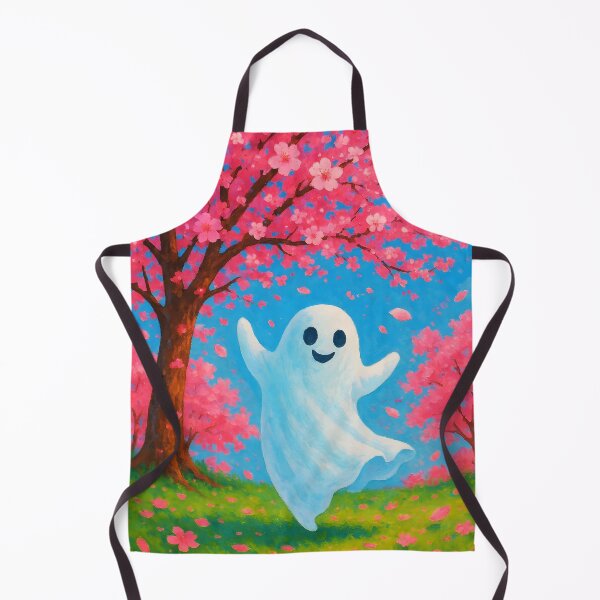 Item preview, Cute Smiling White Ghost Dancing Under Vibrant Pink Cherry Blossom Tree designed and sold by EmeraldeaArt.