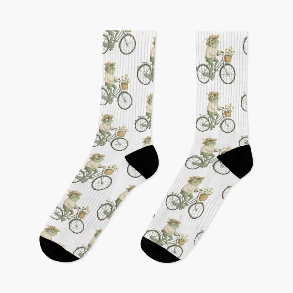 Item preview, Cute Frog Riding Bicycle with Flowers Cottagecore Aesthetic Whimsical Animal Illustration designed and sold by Anastasiia Yurevych.