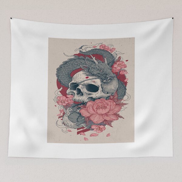 Item preview, Japanese Dragon Skull Peony Tattoo Art Design designed and sold by NicolasGlowArt.
