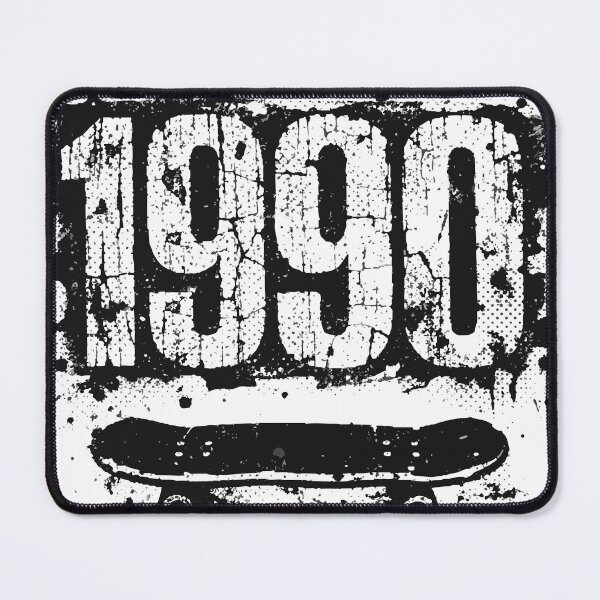 Item preview, Bold black-and-white grunge graphic featuring large '1990' numerals above a distressed skateboard silhouette. High-contrast retro design evokes 90s skate culture designed and sold by Dejbar.