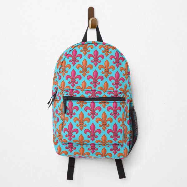Item preview, Cyan Blue Orange Pink Fleur-de-lis Design designed and sold by PatternTitan.