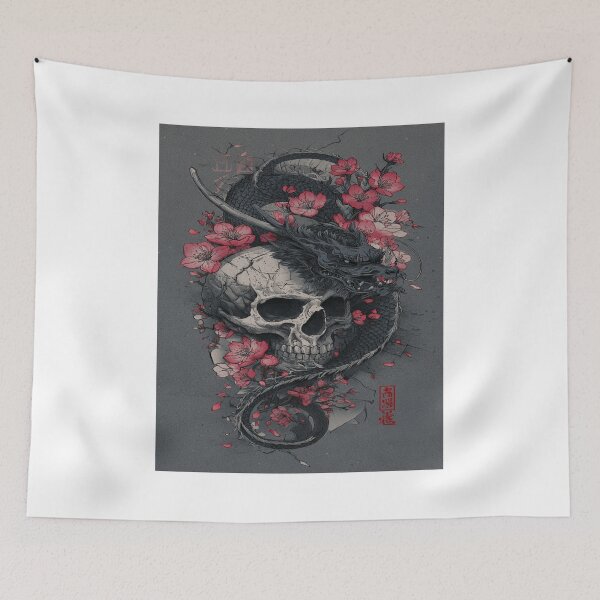 Item preview, Japanese Dragon Skull Cherry Blossom Art designed and sold by NicolasGlowArt.