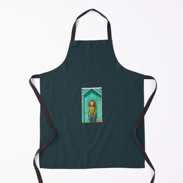 Item preview, Sun-Drenched Serenity: Stylized Girl Leaning Against a Teal Beach Hut designed and sold by GrimNest.