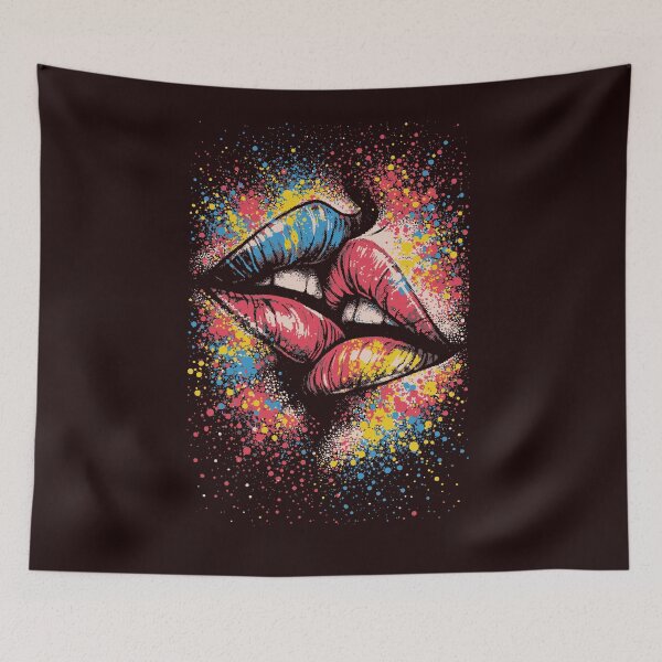 Item preview, A bold black-ink sketch of lips releasing a burst of bright, multicolored hearts, conveying love, passion, and playful artistic energy1 designed and sold by Dejbar.