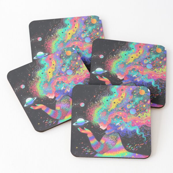 Item preview, Psychedelic Space Girl Holding Earth Planet Art  designed and sold by LuminousFoundry.