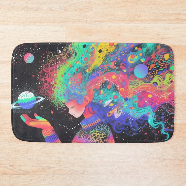 Item preview, Psychedelic Space Girl Holding Earth Planet Art  designed and sold by LuminousFoundry.