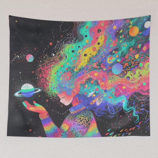 Item preview, Psychedelic Space Girl Holding Earth Planet Art  designed and sold by LuminousFoundry.