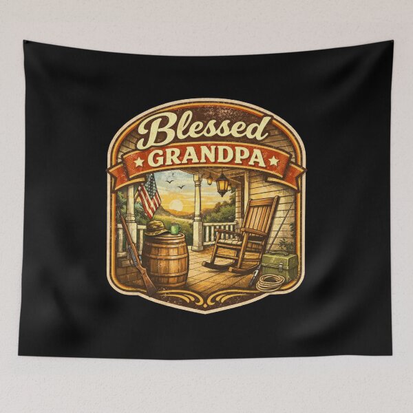 Item preview, Blessed Grandpa Vintage Porch Shirt, Rustic Rocking Chair Design, Country Christian Gift for Grandfather designed and sold by LanternForge.