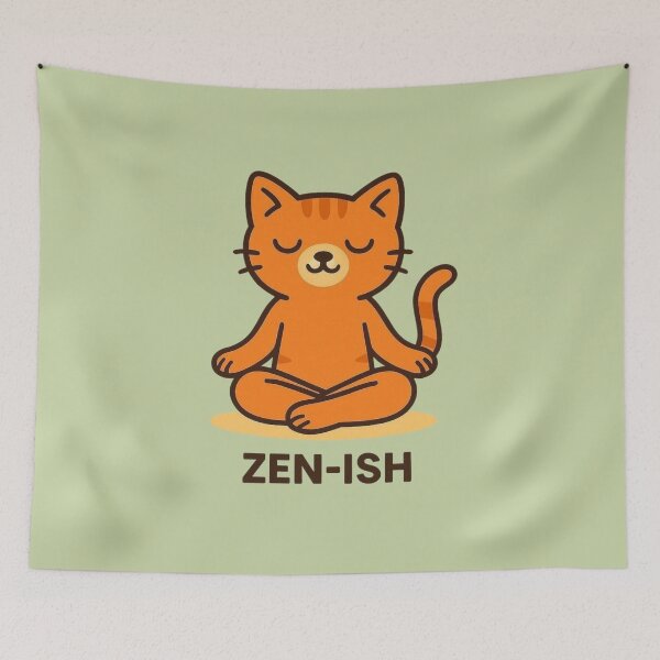 Item preview, Zen-ish Yoga Cat – Kawaii Orange Kitty Illustration designed and sold by Aloloco.