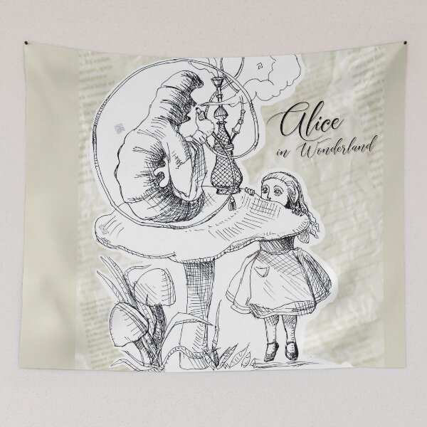Item preview, Alice in Wonderland - Caterpillar Talking With Alice (ink drawing by ACCI) designed and sold by VanyssaGraphics.