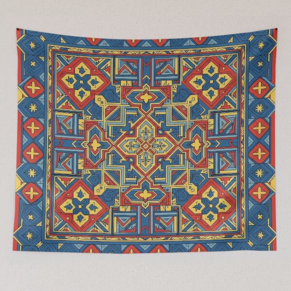 Item preview, Vibrant Byzantine Geometric Art: Intricate Blue, Red, and Yellow Pattern. designed and sold by BrainCurves.