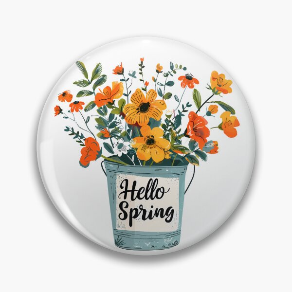 Item preview, Hello Spring Flower Bouquet in Bucket - Folk Art Seasonal Art Print designed and sold by DesignArtist.ia.