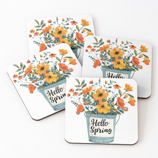 Item preview, Hello Spring Flower Bouquet in Bucket - Folk Art Seasonal Art Print designed and sold by DesignArtist.ia.