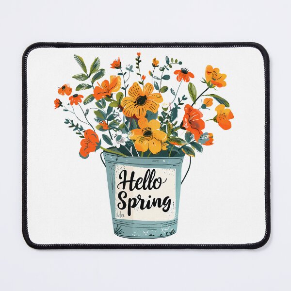 Item preview, Hello Spring Flower Bouquet in Bucket - Folk Art Seasonal Art Print designed and sold by DesignArtist.ia.