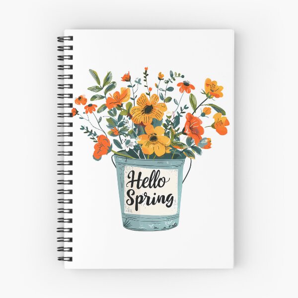 Item preview, Hello Spring Flower Bouquet in Bucket - Folk Art Seasonal Art Print designed and sold by DesignArtist.ia.