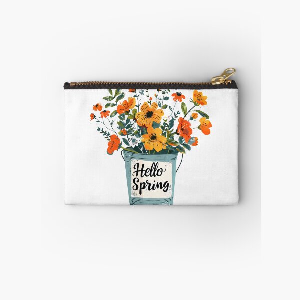 Item preview, Hello Spring Flower Bouquet in Bucket - Folk Art Seasonal Art Print designed and sold by DesignArtist.ia.