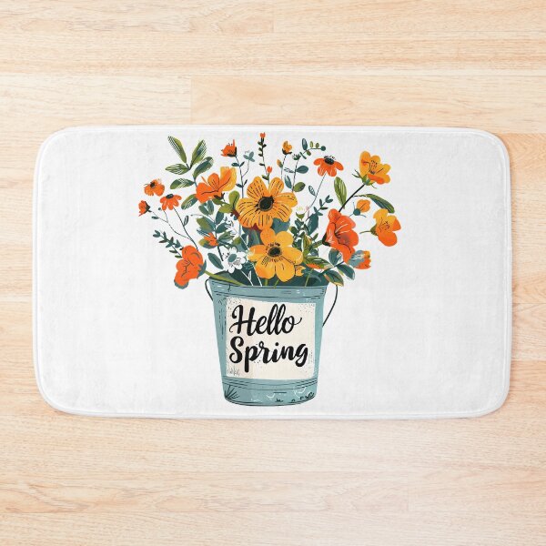 Item preview, Hello Spring Flower Bouquet in Bucket - Folk Art Seasonal Art Print designed and sold by DesignArtist.ia.