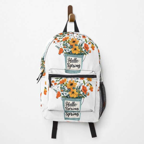 Item preview, Hello Spring Flower Bouquet in Bucket - Folk Art Seasonal Art Print designed and sold by DesignArtist.ia.
