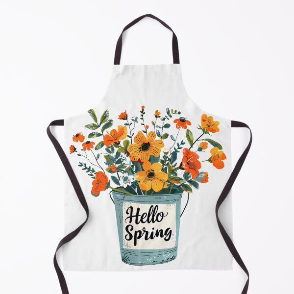 Item preview, Hello Spring Flower Bouquet in Bucket - Folk Art Seasonal Art Print designed and sold by DesignArtist.ia.