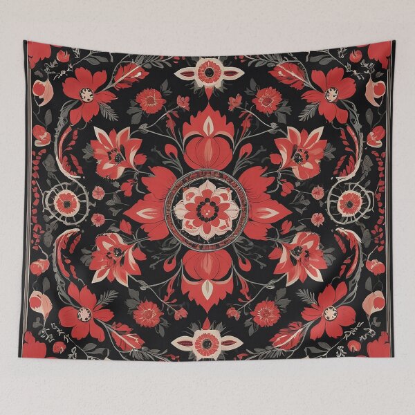 Item preview, Timeless Red Floral Mandala on Black – Ethnic Decorative Pattern designed and sold by BrainCurves.