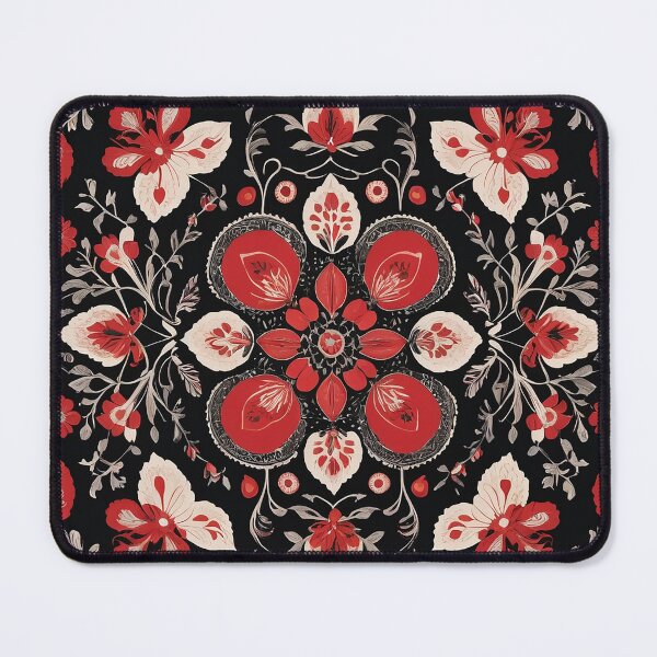 Item preview, Elegant Red and Black Floral Folk Pattern with Symmetrical Details designed and sold by BrainCurves.