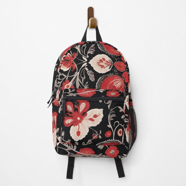 Item preview, Elegant Red and Black Floral Folk Pattern with Symmetrical Details designed and sold by BrainCurves.