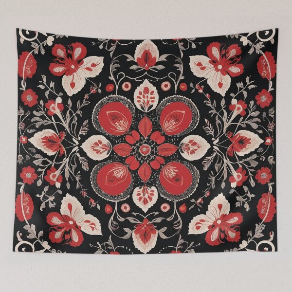 Item preview, Elegant Red and Black Floral Folk Pattern with Symmetrical Details designed and sold by BrainCurves.