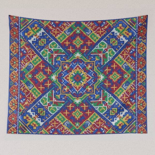 Item preview, Maximalist Rainbow Cross-Stitch Tapestry Medallion designed and sold by BrainCurves.