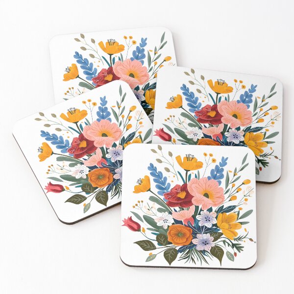Item preview, Vibrant Folk Art Flower Bouquet - Colorful Botanical Art Print designed and sold by DesignArtist.ia.