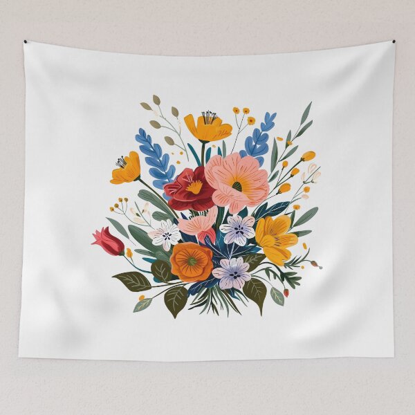 Item preview, Vibrant Folk Art Flower Bouquet - Colorful Botanical Art Print designed and sold by DesignArtist.ia.