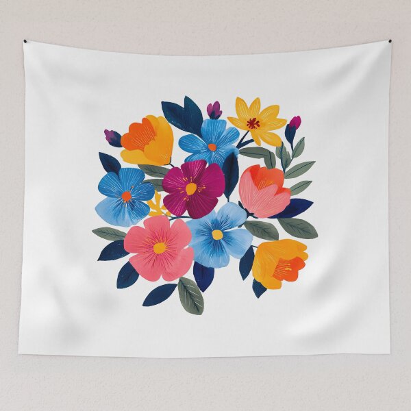 Item preview, Vibrant Folk Art Flower Bouquet - Colorful Botanical Art Print designed and sold by DesignArtist.ia.
