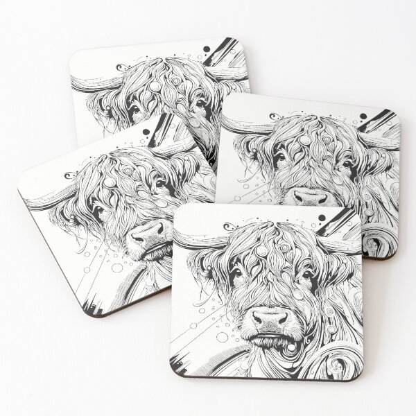 Item preview, Highland Cow – Detailed Ink Illustration – Monochrome Farm Art designed and sold by Scribbles on the Farm.