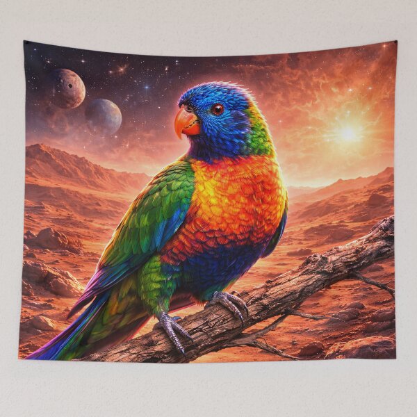 Item preview, Cosmic Rainbow Lorikeet in Alien Landscape designed and sold by ImaginingNebulae.