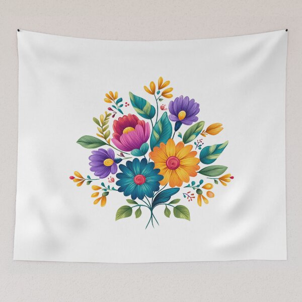 Item preview, Vibrant Folk Art Flower Bouquet - Colorful Botanical Art Print designed and sold by DesignArtist.ia.