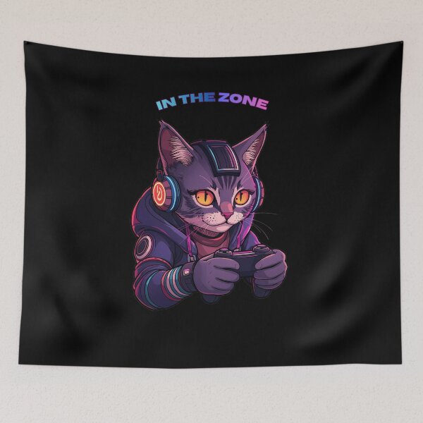 Item preview, Cyberpunk Gamer Cat - In The Zone Neon Gaming Art designed and sold by Quotable Gear.
