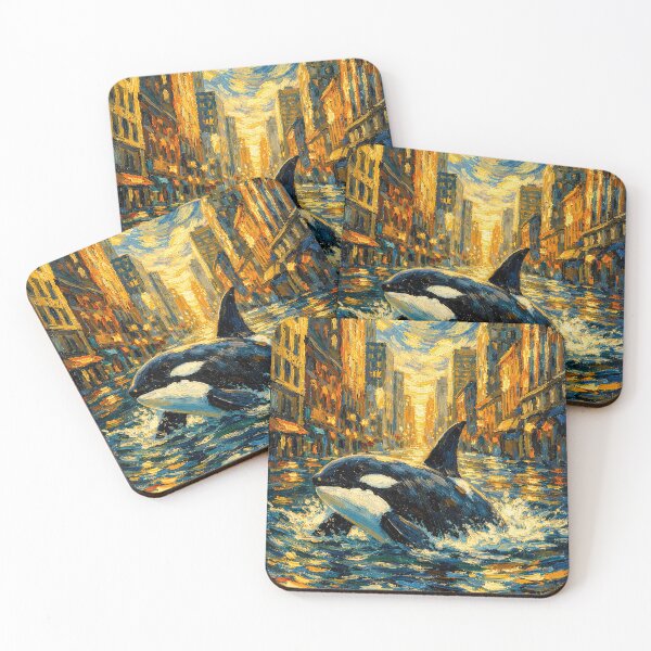 Item preview, Orca Whale in Flooded City - Van Gogh Style Impressionist Art designed and sold by frankseebald.
