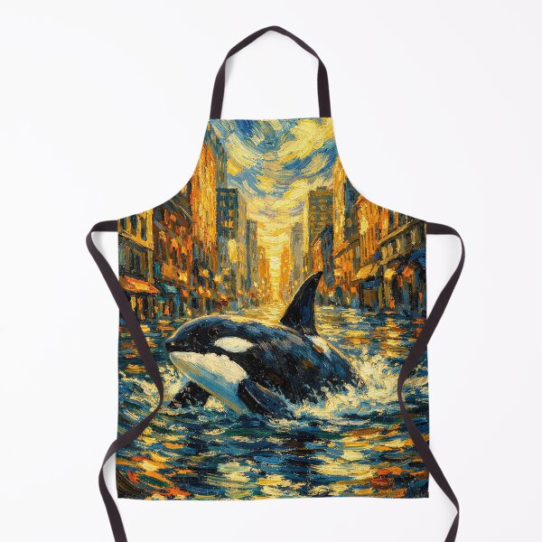 Item preview, Orca Whale in Flooded City - Van Gogh Style Impressionist Art designed and sold by frankseebald.