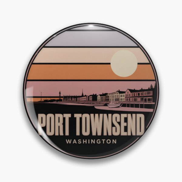 Item preview, Port Townsend Washington: Retro Lavender Sunset Waterfront Badge designed and sold by CircinusStore.