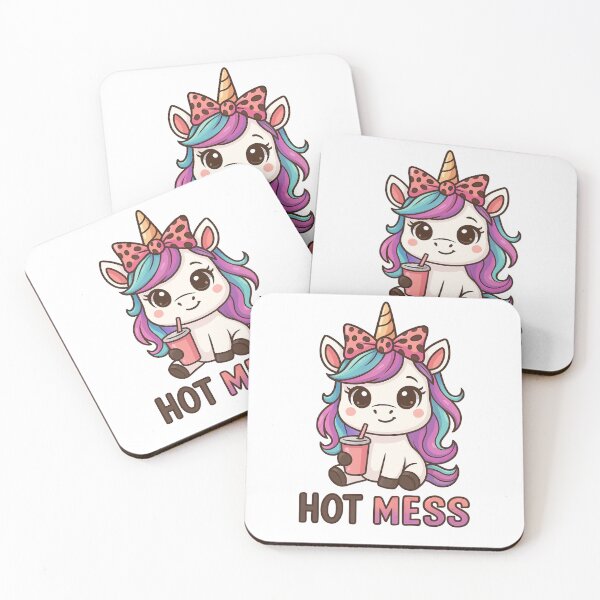 Item preview, Hot Mess Unicorn Cute Funny Cartoon Unicorn Drinking Coffee Aesthetic Design designed and sold by VineVibe16Studio.