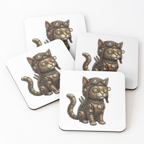 Item preview, Steampunk Robot Cat - Mechanical Warrior Kitten - Brass Gear Pet Art designed and sold by RS-Globalist-.