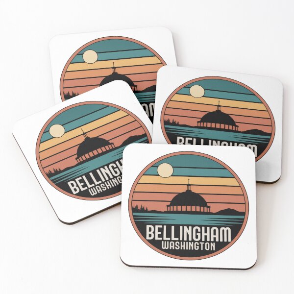 Item preview, Bellingham Washington: Retro Teal Orange Sunset Badge designed and sold by CircinusStore.