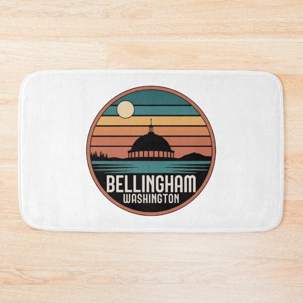 Item preview, Bellingham Washington: Retro Teal Orange Sunset Badge designed and sold by CircinusStore.
