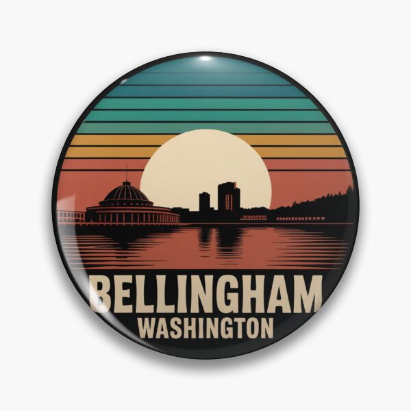 Item preview, Bellingham Washington: Retro Teal Orange Red Sunset Badge designed and sold by CircinusStore.