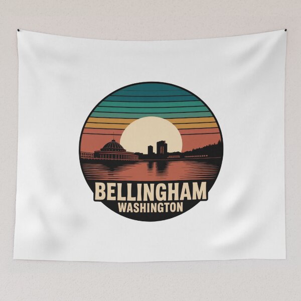 Item preview, Bellingham Washington: Retro Teal Orange Red Sunset Badge designed and sold by CircinusStore.