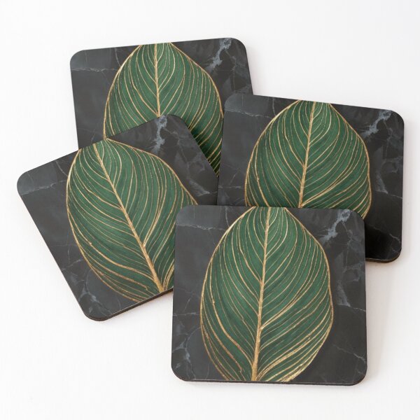 Item preview, Dark Marble Fig Leaf Botanical Art Print Gold Vein Luxury Poster designed and sold by sayntastic.