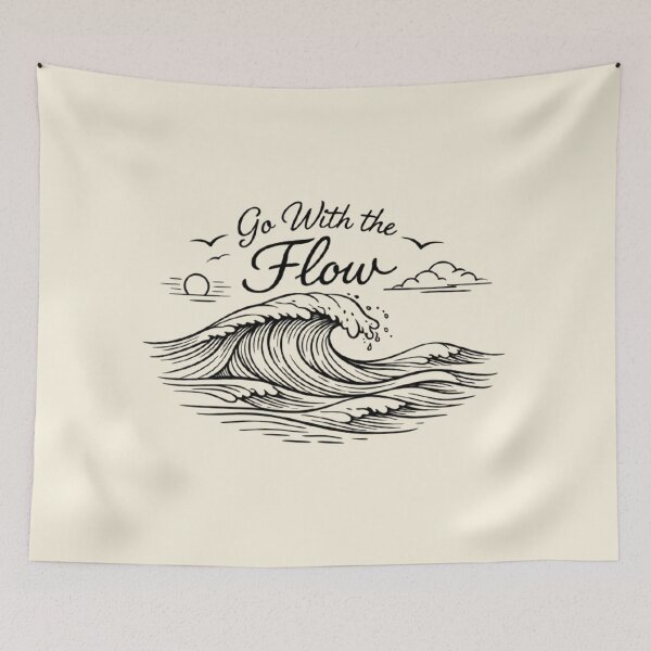 Item preview, Go With The Flow Wave Design | Dark Ocean Aesthetic Minimal Line Art designed and sold by MCV-Designs.