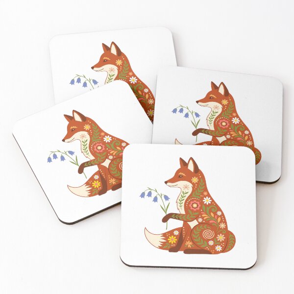 Item preview, Sitting Floral Folk Art Red Fox Holding Bluebells – Scandinavian Folk Art by heidiannemorris © designed and sold by FOLK ART FUSION by heidiannemorris.
