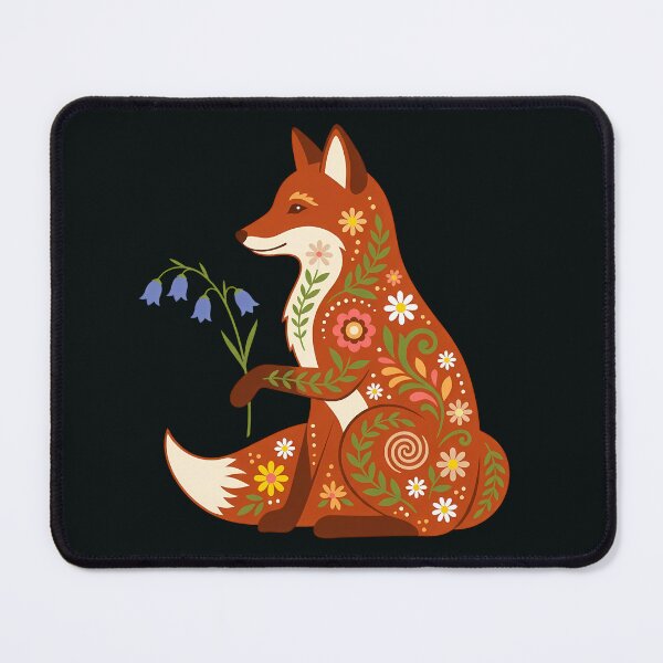 Item preview, Sitting Floral Folk Art Red Fox Holding Bluebells – Scandinavian Folk Art by heidiannemorris © designed and sold by FOLK ART FUSION by heidiannemorris.