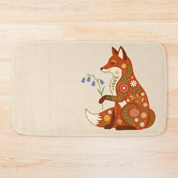 Item preview, Sitting Floral Folk Art Red Fox Holding Bluebells – Scandinavian Folk Art by heidiannemorris © designed and sold by FOLK ART FUSION by heidiannemorris.