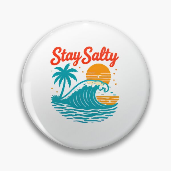 Artikelvorschau, Stay Salty Tropical Beach Sunset — Retro Surf Style Wave and Palm Tree Illustration entworfen und verkauft von Colorful-Garden.